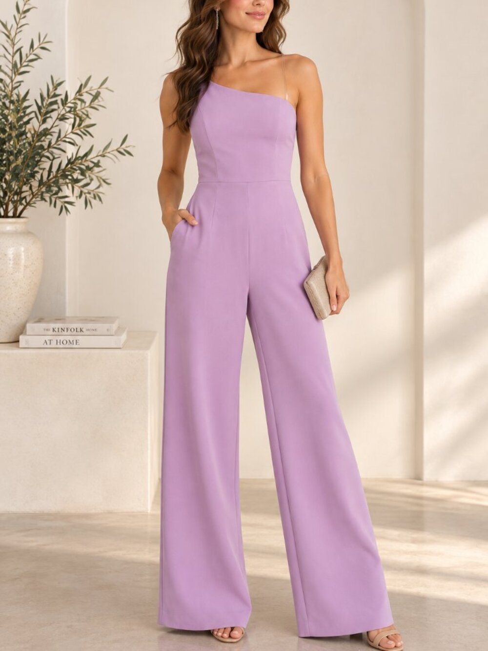 Crystal Sky Lavender One Shoulder Wide Leg Jumpsuit Size XS